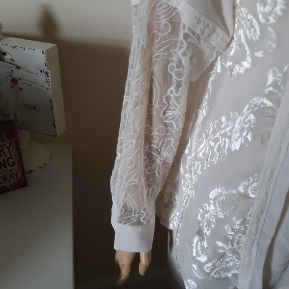 Chico's sheer embroidered button down shirt - Picture 7 of 10
